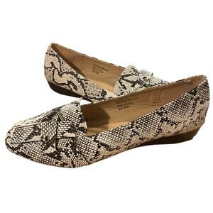Victoria K Womens Snake Skin Texture Ballerina Flats 10 Black Cream Buckle